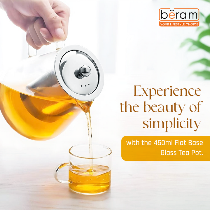 Flat Base Glass Teapot with Infuser