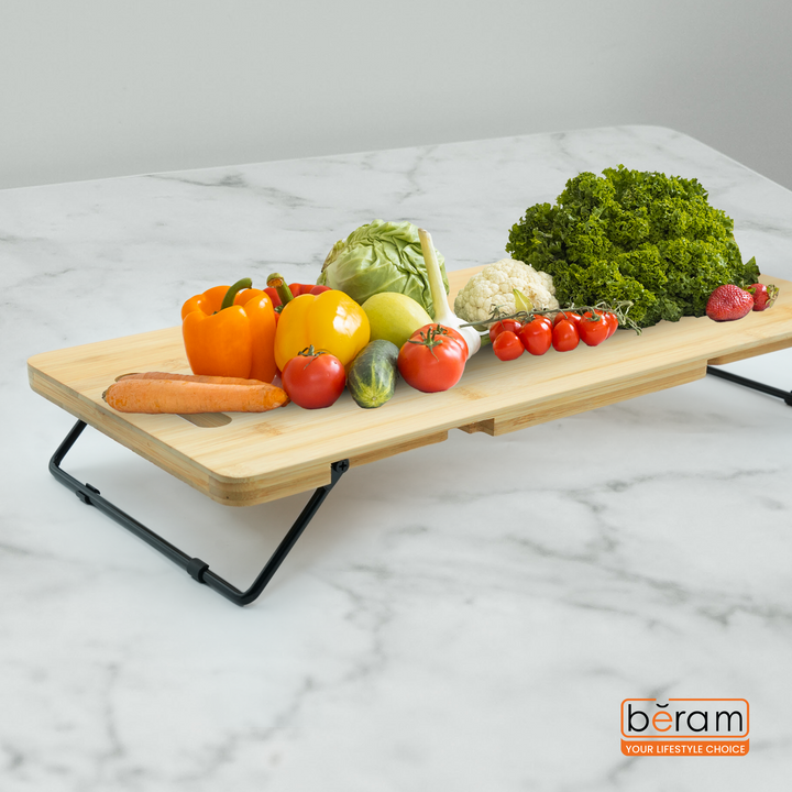 Bamboo Serving Tray with Foldable Legs, Large Charcuterie Board & Breakfast Bed Tray, 100% Natural Eco-Friendly Bamboo, Cheese Platter with Handles, 45.5 × 23.5 × 7 cm