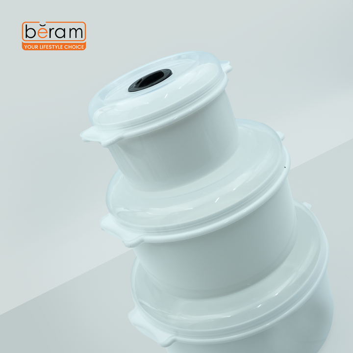 3-Piece White BPA-Free Microwave Safe Food Storage Container Set with Vented Lids, Reusable Plastic Lunch Boxes for Meal Prep, Freezer & Dishwasher Safe, Stackable Containers (2.8L, 1.55L, 0.55L)