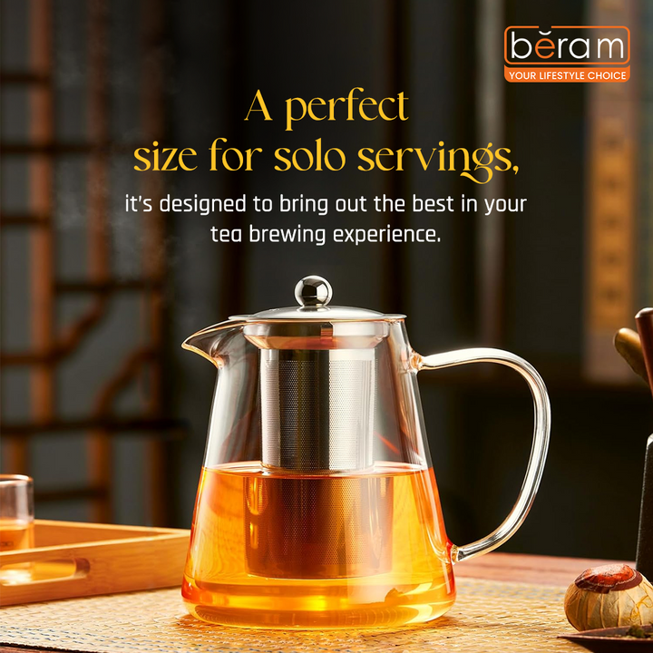 Flat Base Glass Teapot with Infuser