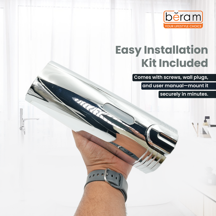 BERAM 400 ml Wall‑Mounted Manual Soap Dispenser Push Type soap Dispenser for Bathroom Kitchen & Hotel Chrome ABS Liquid Hand Soap Shampoo Sanitizer Holder Refillable Single Chamber-Chrome Silver