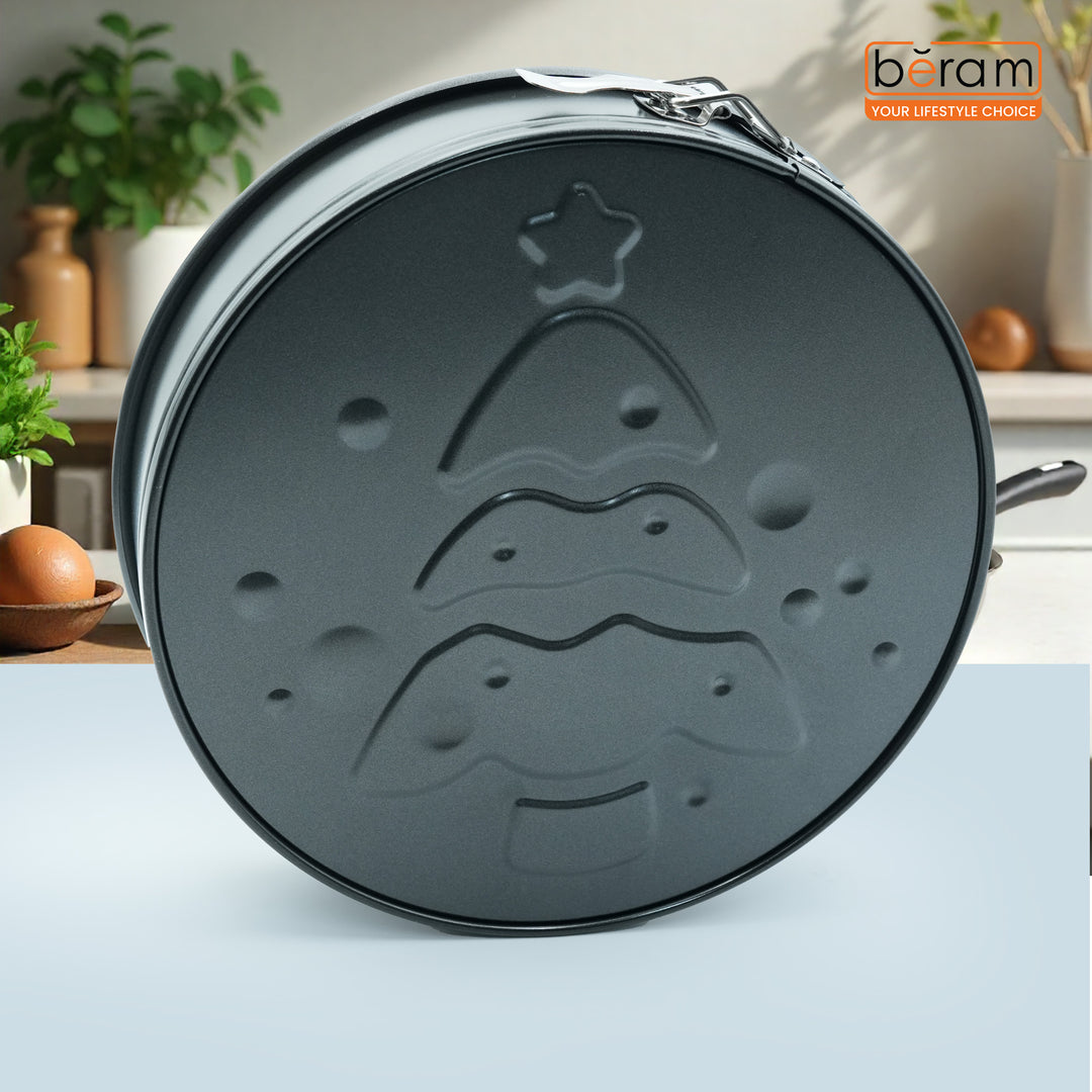 26cm Springform Cake Pan with Interchangeable Bases, Non-Stick premium Coating, Leak-Proof, Oven Safe up to 230°C Classic & Holiday Mold Tree, 3L Capacity