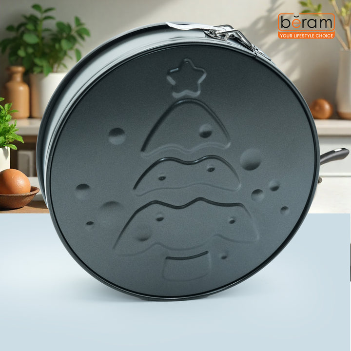 26cm Springform Cake Pan with Interchangeable Bases, Non-Stick premium Coating, Leak-Proof, Oven Safe up to 230°C Classic & Holiday Mold Tree, 3L Capacity