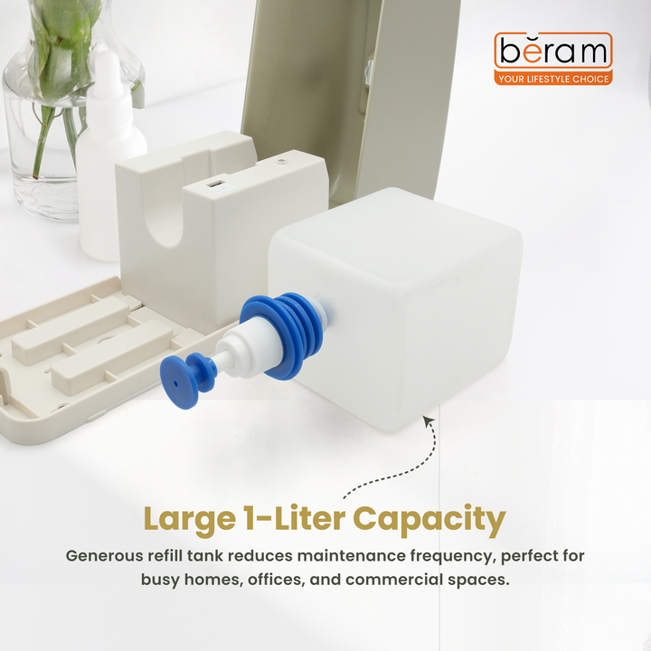 BERAM Automatic Soap Dispenser 1 Liter Wall Mounting Non-Contact Battery Operated Hand wash Foaming with Sensor Foam Soap Dispense for Bathroom Kitchen Office Silver Grey