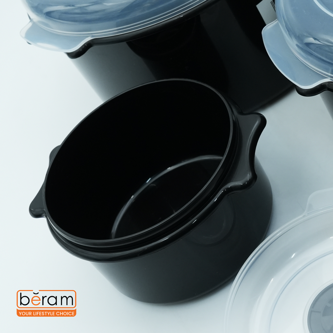 Beram 3-Piece Black & Grey BPA-Free Microwave Safe Food Storage Container Set with Vented Lids, Reusable Plastic Lunch Boxes for Meal Prep, Freezer & Dishwasher Safe, Stackable Containers (2.8L, 1.55L, 0.55L)