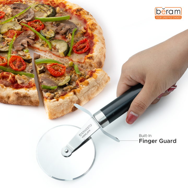 Beram Stainless Steel Pizza Cutter Wheel Durable & Sharp Blade with Ergonomic Handle Easy to Use Dishwasher Safe Pizza Slicer for Thin Crust Thick Crust Pastry and Flatbreads (Black)
