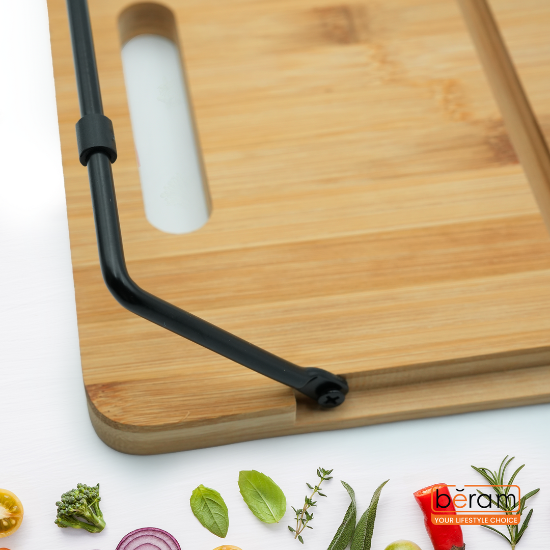 Bamboo Serving Tray with Foldable Legs, Large Charcuterie Board & Breakfast Bed Tray, 100% Natural Eco-Friendly Bamboo, Cheese Platter with Handles, 45.5 × 23.5 × 7 cm