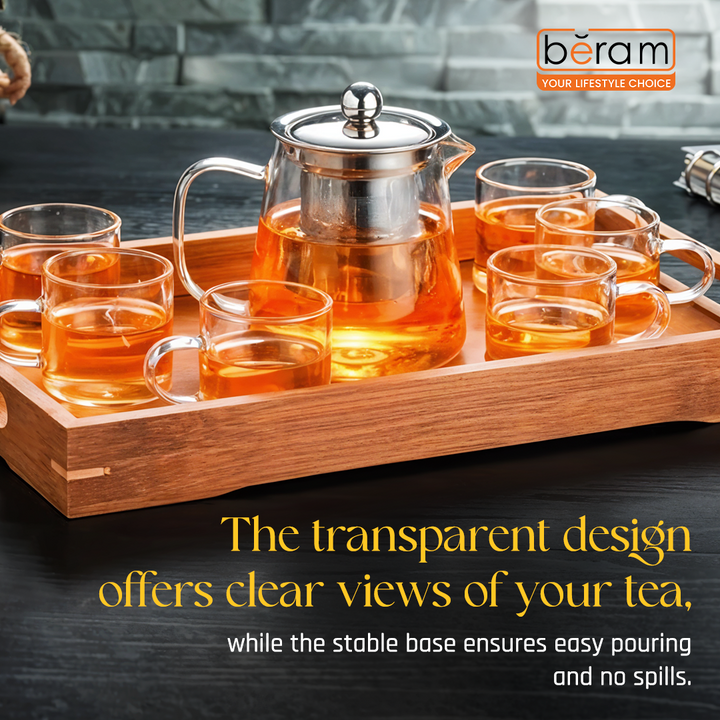 Flat Base Glass Teapot with Infuser