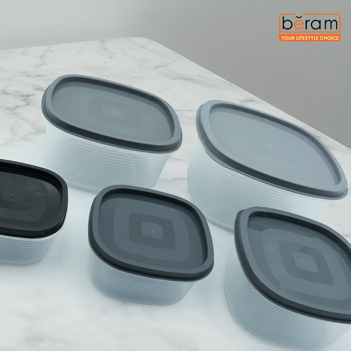 Beram 5-Piece Grey Food Storage Container Set with Airtight Lids BPA-Free Plastic Leakproof Stackable Freezer Safe Microwave Safe Dishwasher Safe Meal Prep & Pantry Organization Containers