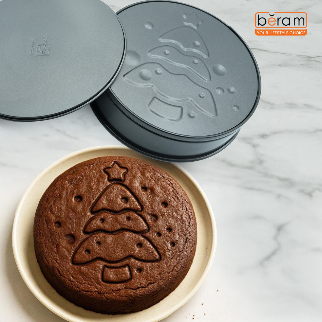 26cm Springform Cake Pan with Interchangeable Bases, Non-Stick premium Coating, Leak-Proof, Oven Safe up to 230°C Classic & Holiday Mold Tree, 3L Capacity