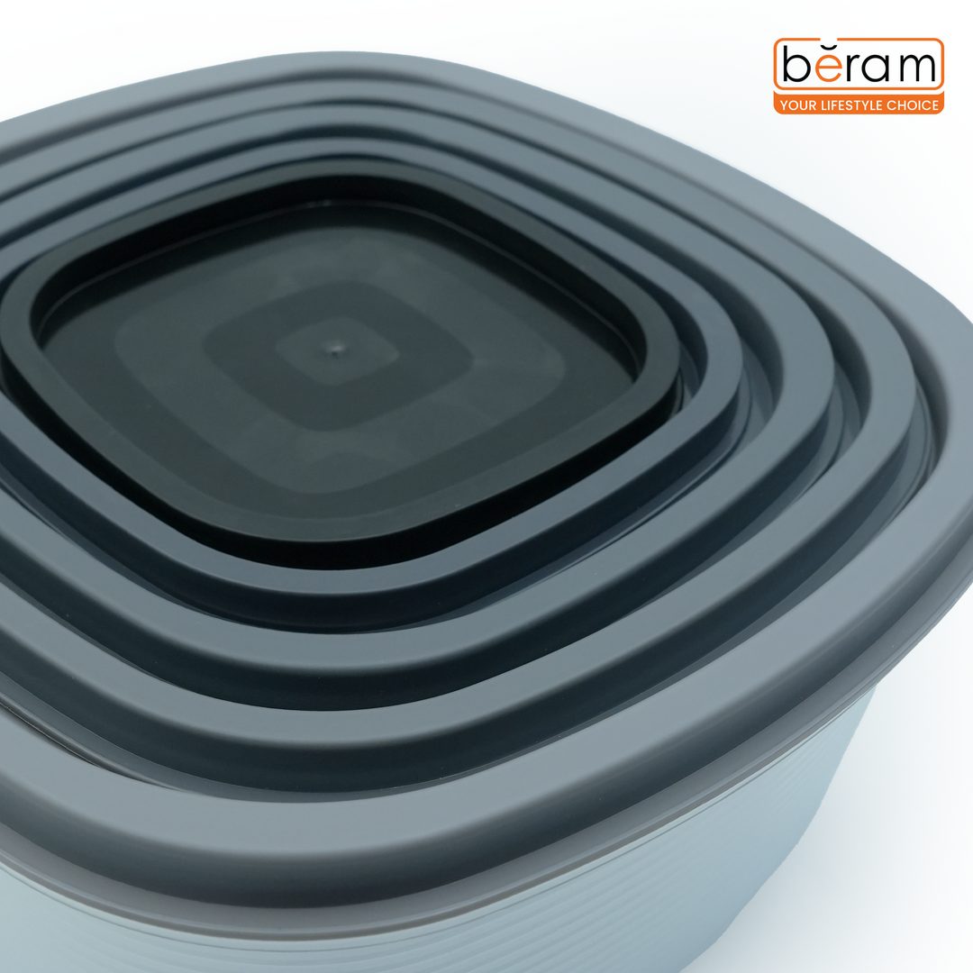 Beram 5-Piece Grey Food Storage Container Set with Airtight Lids BPA-Free Plastic Leakproof Stackable Freezer Safe Microwave Safe Dishwasher Safe Meal Prep & Pantry Organization Containers