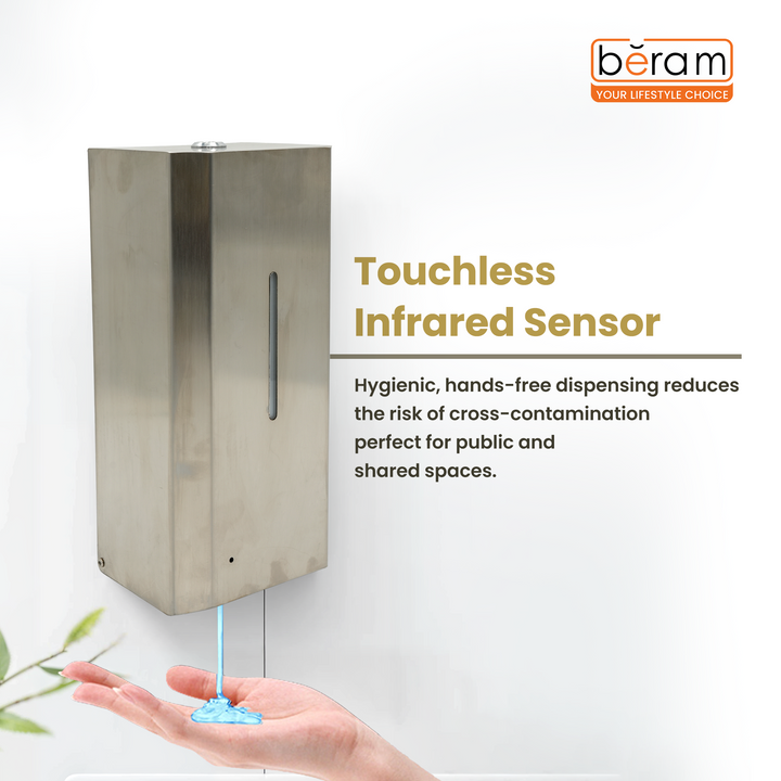 Beram 1000ML Automatic Soap Dispenser Wall Mounted Stainless Steel Touchless Hand Sanitizer & Liquid Soap Dispenser Battery Operated Refillable Commercial Dispenser for Bathroom Kitchen Office