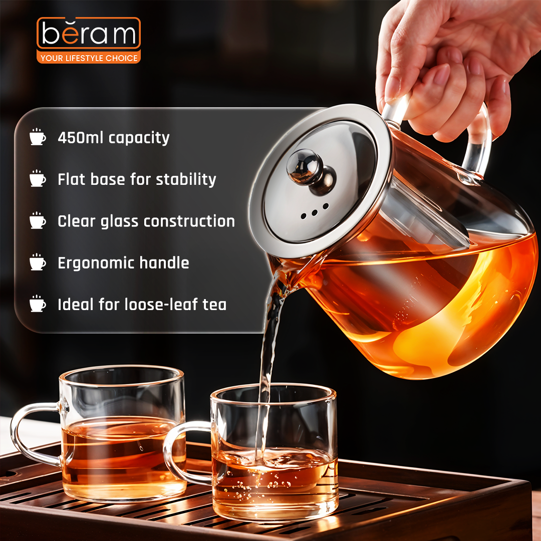 Flat Base Glass Teapot with Infuser