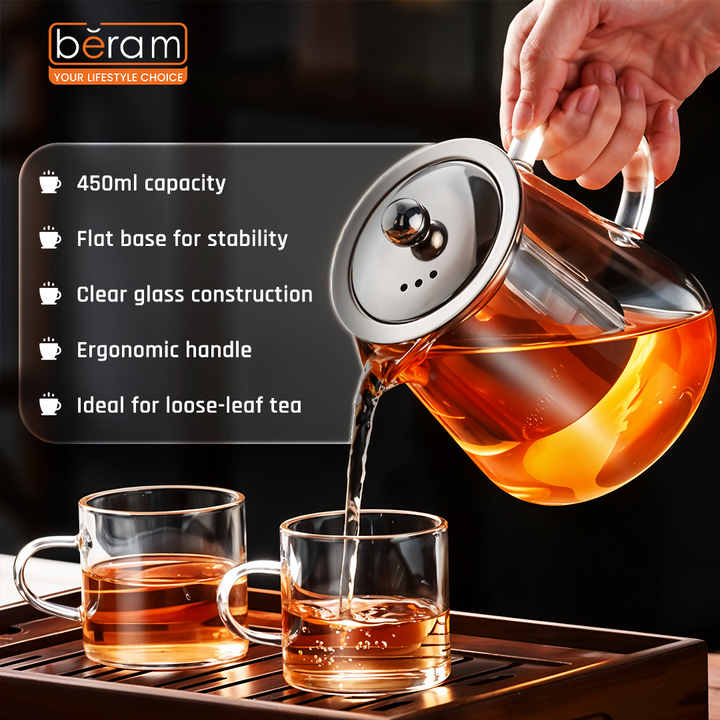 Flat Base Glass Teapot with Infuser