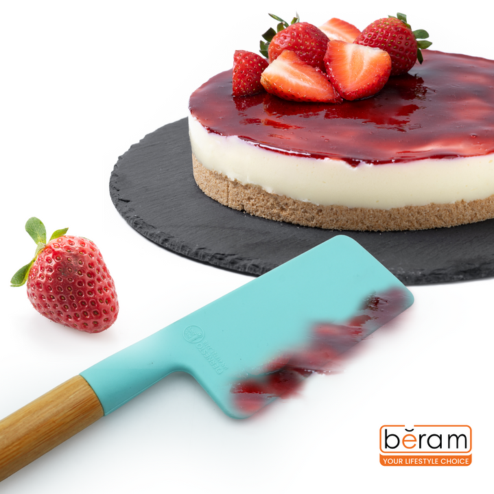 Beram Silicone Spatula with Natural Bamboo Wooden Handle Heat Resistant up to 200°C Non-Scratch BPA-Free Kitchen Utensil Easy to Clean Cooking Mixing Baking Tool for Non-Stick Cookware (Mint Green)