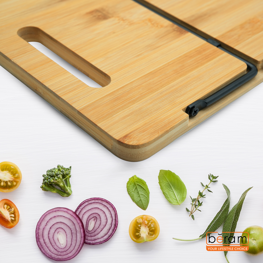 Bamboo Serving Tray with Foldable Legs, Large Charcuterie Board & Breakfast Bed Tray, 100% Natural Eco-Friendly Bamboo, Cheese Platter with Handles, 45.5 × 23.5 × 7 cm