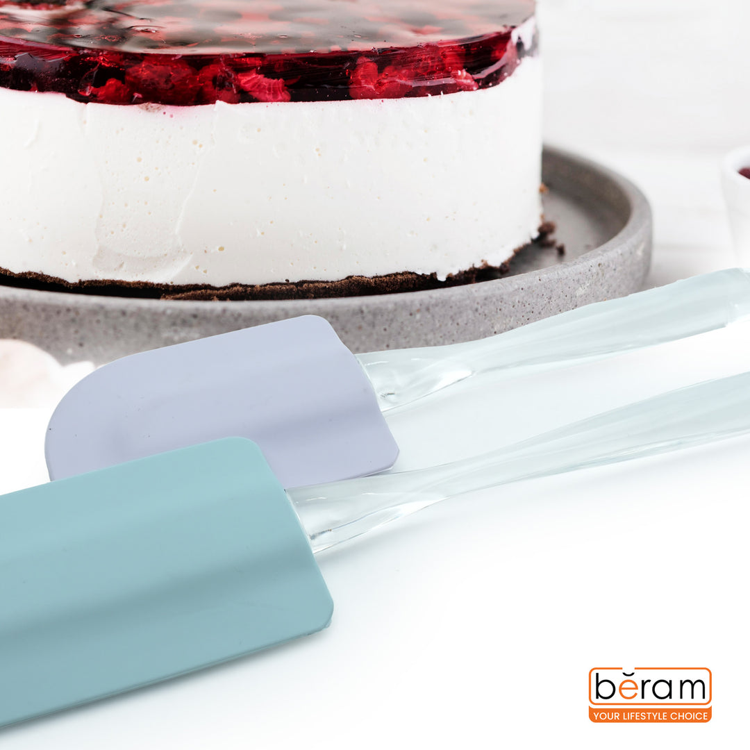 Beram Silicone Spatulas Set of 2 – Heat-Resistant Platinum Silicone Heads Clear Ergonomic Handles Dishwasher Safe BPA-Free Ideal for Baking Cooking & Mixing