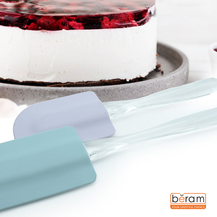 Beram Silicone Spatulas Set of 2 – Heat-Resistant Platinum Silicone Heads Clear Ergonomic Handles Dishwasher Safe BPA-Free Ideal for Baking Cooking & Mixing
