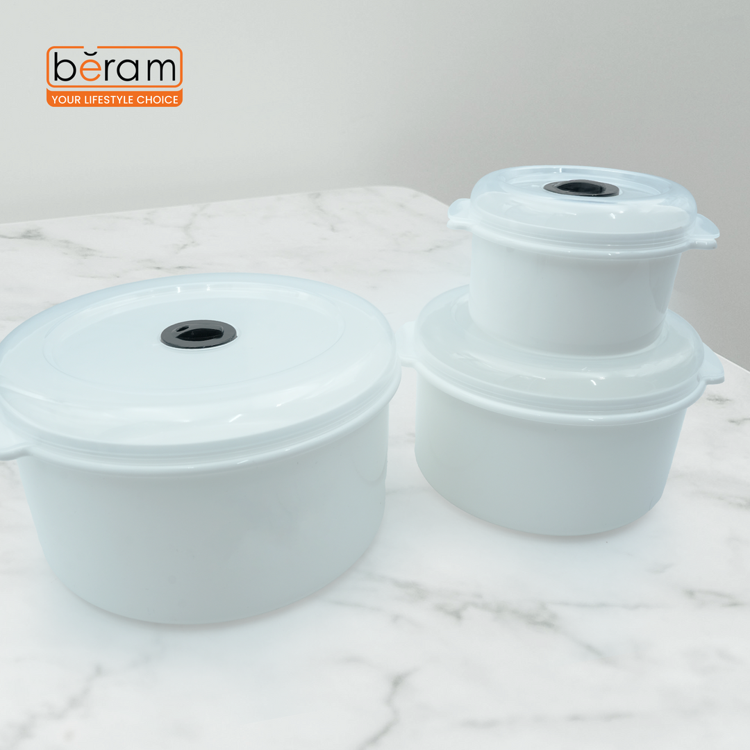 3-Piece White BPA-Free Microwave Safe Food Storage Container Set with Vented Lids, Reusable Plastic Lunch Boxes for Meal Prep, Freezer & Dishwasher Safe, Stackable Containers (2.8L, 1.55L, 0.55L)