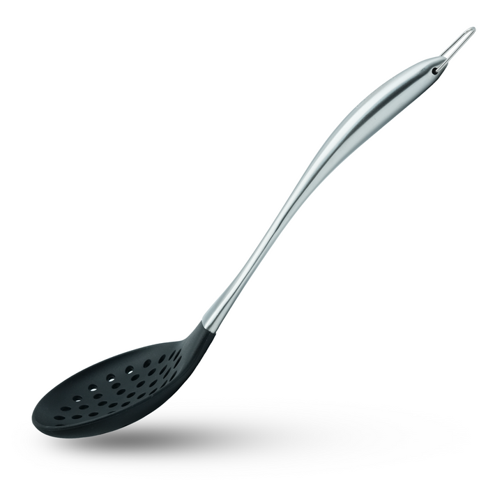 Beram 6 Pcs Black Silicon Spatula Set With Stainless Steel Curvy Handles & Stand Heat Resistant,Shovel,Spoon,Skimmer,Slotted Turner,Soup Ladle and Pasta Server