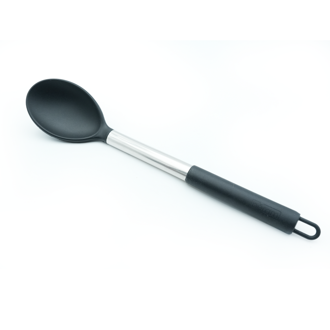 Beram 6Pcs Silicone with Stainless Steel Utensil Set Non-Stick Safe,Heat Resistant,BPA-Free –Slotted Turner, Scraper, Skimmer, Pasta Server, Soup Ladle & Serving Spoon (Black) (Set of 6)