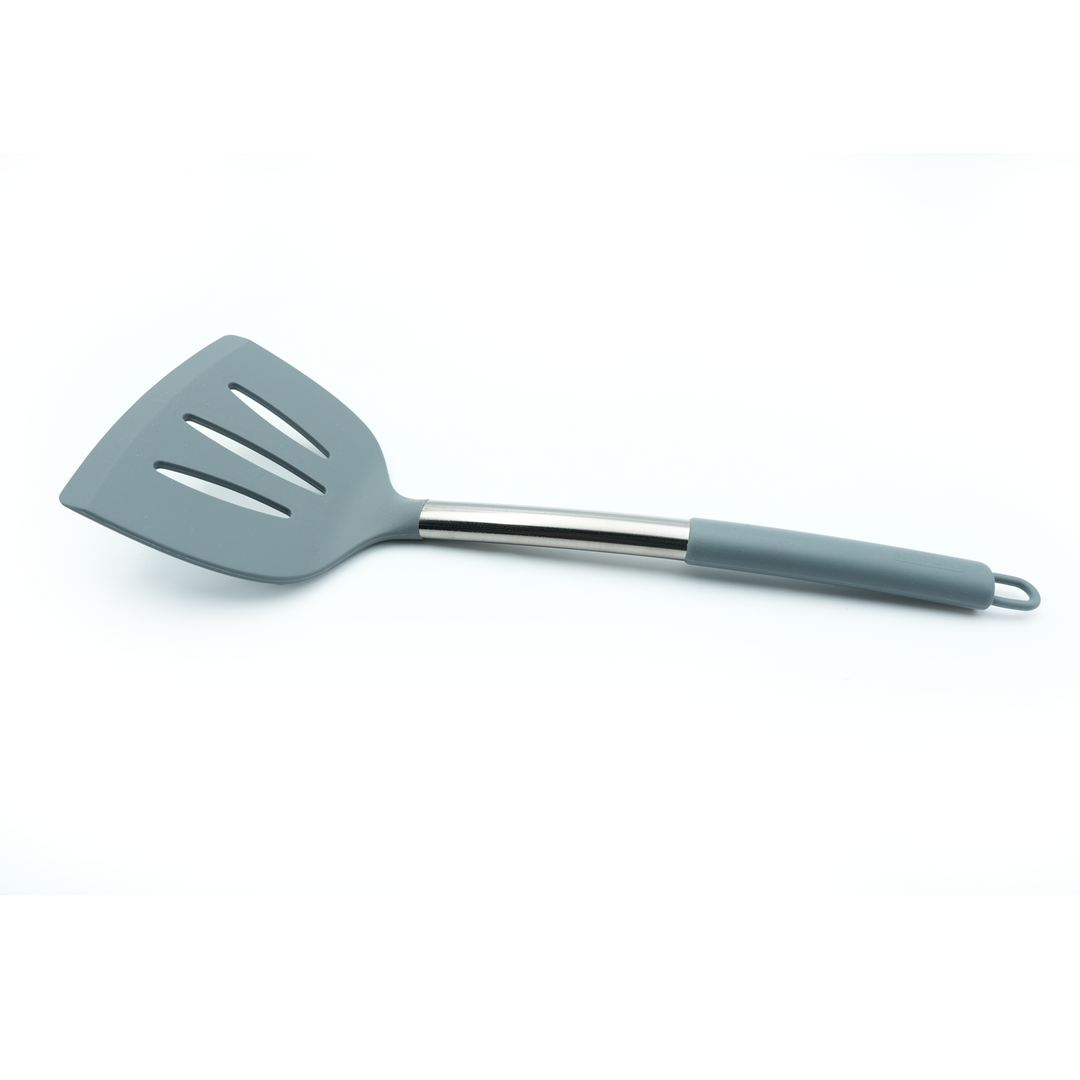 Beram 16-Piece Silicone Kitchen Set with Stainless Steel Handles Heat Resistant Non-Stick Safe BPA-Free Cooking Tools Spatulas Turner Spoon Tongs Whisk Ladle & More–Grey (16Pcs Set)