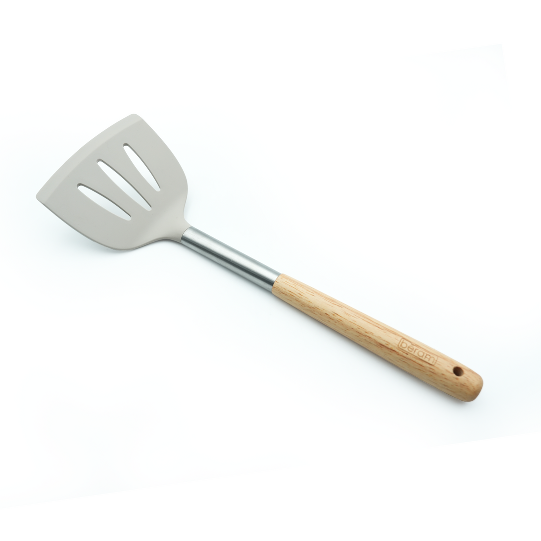 Beram 9Pcs Silicone Kitchen Utensil Set Heat-Resistant Cooking Tools with Stainless Steel & Wooden Handles BPA-Free, Non-Stick Safe for cooking baking & more.(BEIGE) (Set of 9)