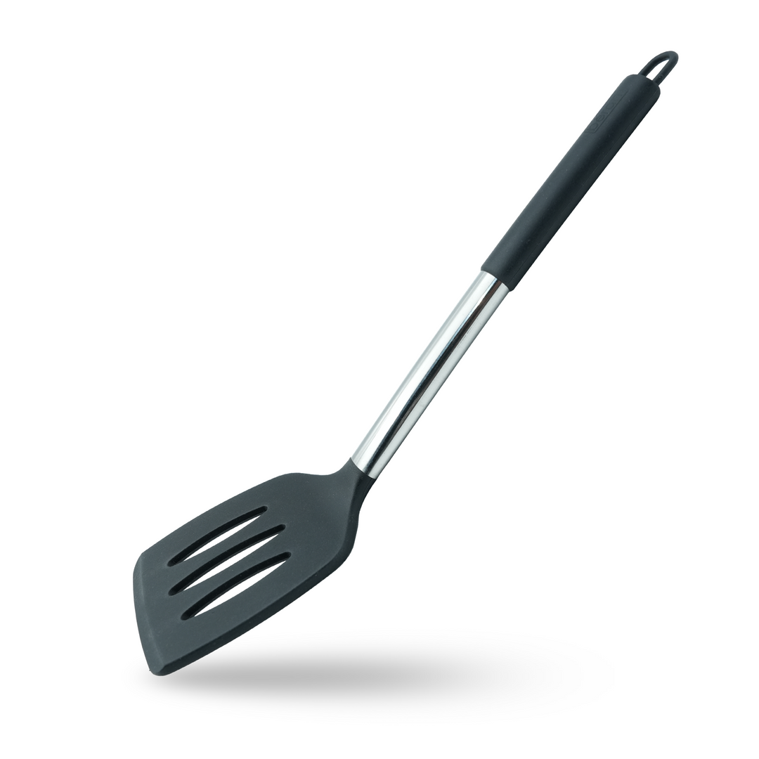 Beram 15Pcs Silicone Set with Stainless Steel Handles Heat Resistant Non-Stick Safe BPA Free Cooking Tools Spatulas, Turner, Spoon, Tongs Whisk Ladle & More–Black (15Pcs Set)