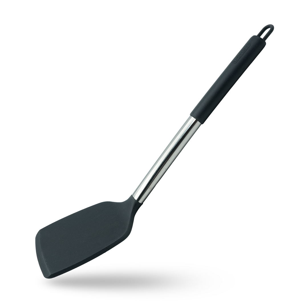 Beram 15Pcs Silicone Set with Stainless Steel Handles Heat Resistant Non-Stick Safe BPA Free Cooking Tools Spatulas, Turner, Spoon, Tongs Whisk Ladle & More–Black (15Pcs Set)