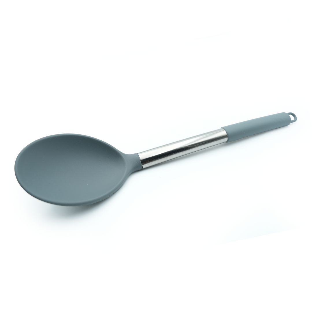 Beram 16-Piece Silicone Kitchen Set with Stainless Steel Handles Heat Resistant Non-Stick Safe BPA-Free Cooking Tools Spatulas Turner Spoon Tongs Whisk Ladle & More–Grey (16Pcs Set)