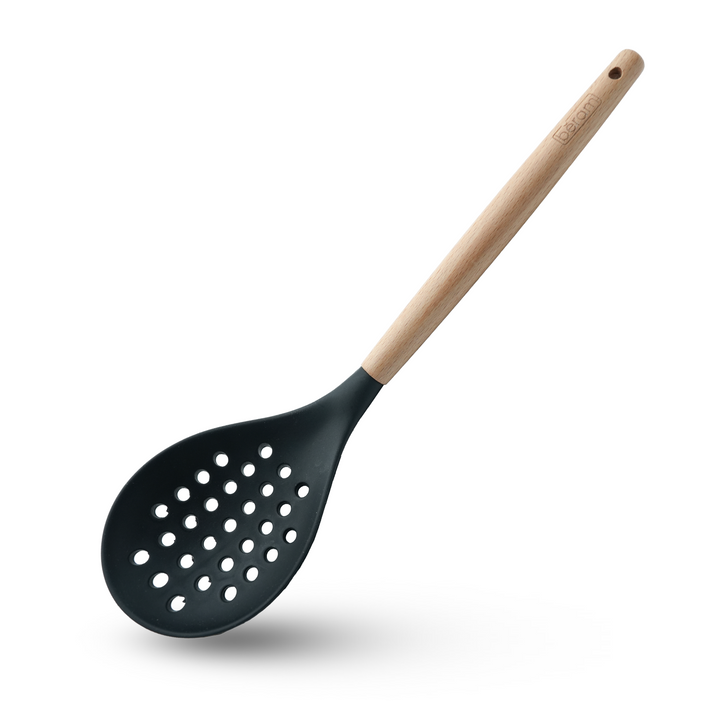 Beram 11Pcs Silicone Cooking Utensil Set with Wooden Handles Heat Resistant BPA Free Non-Stick Kitchen Tools for Cooking Baking Mixing Stirring Serving Frying Grilling – Black (11Pcs Set)