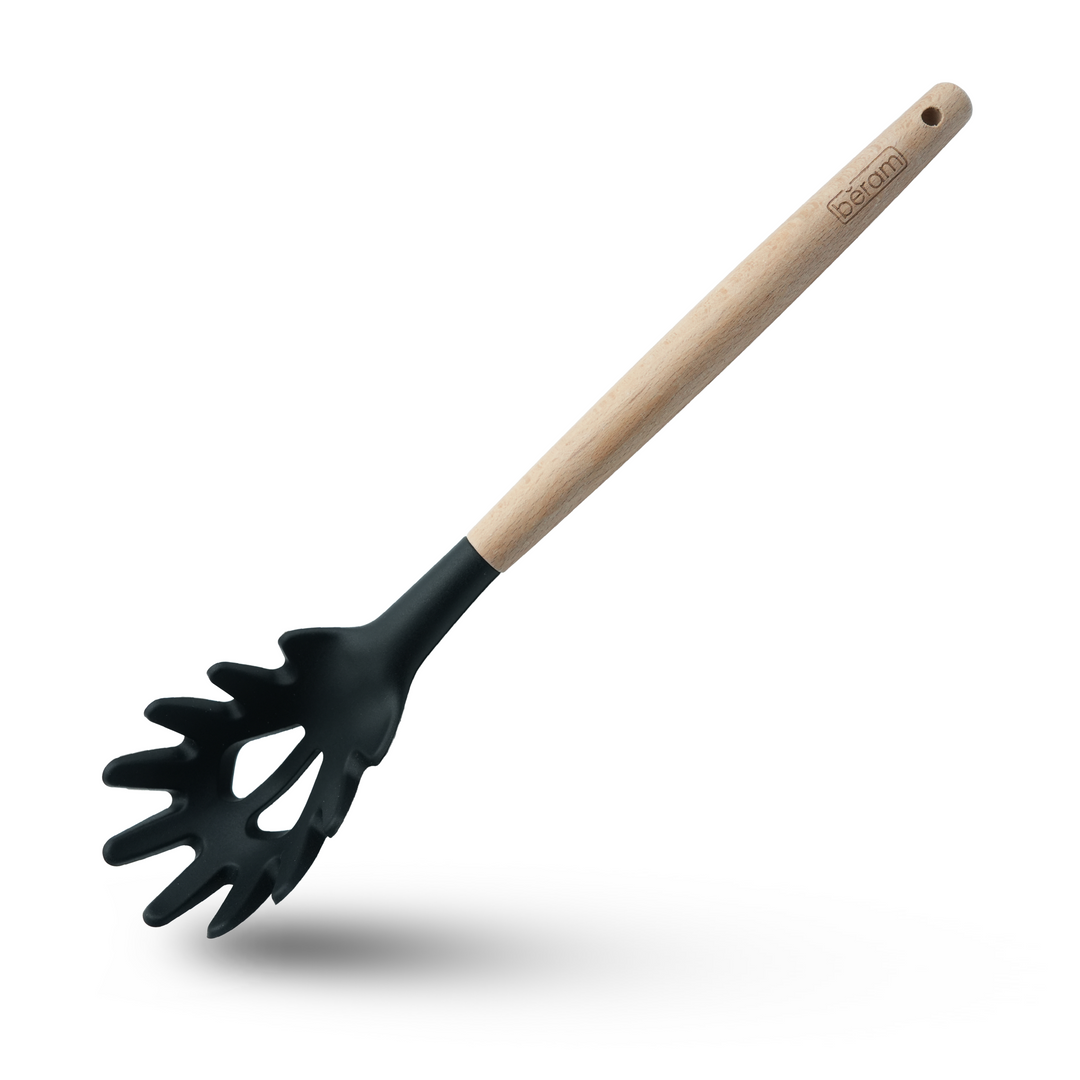 Beram 11Pcs Silicone Cooking Utensil Set with Wooden Handles Heat Resistant BPA Free Non-Stick Kitchen Tools for Cooking Baking Mixing Stirring Serving Frying Grilling – Black (11Pcs Set)