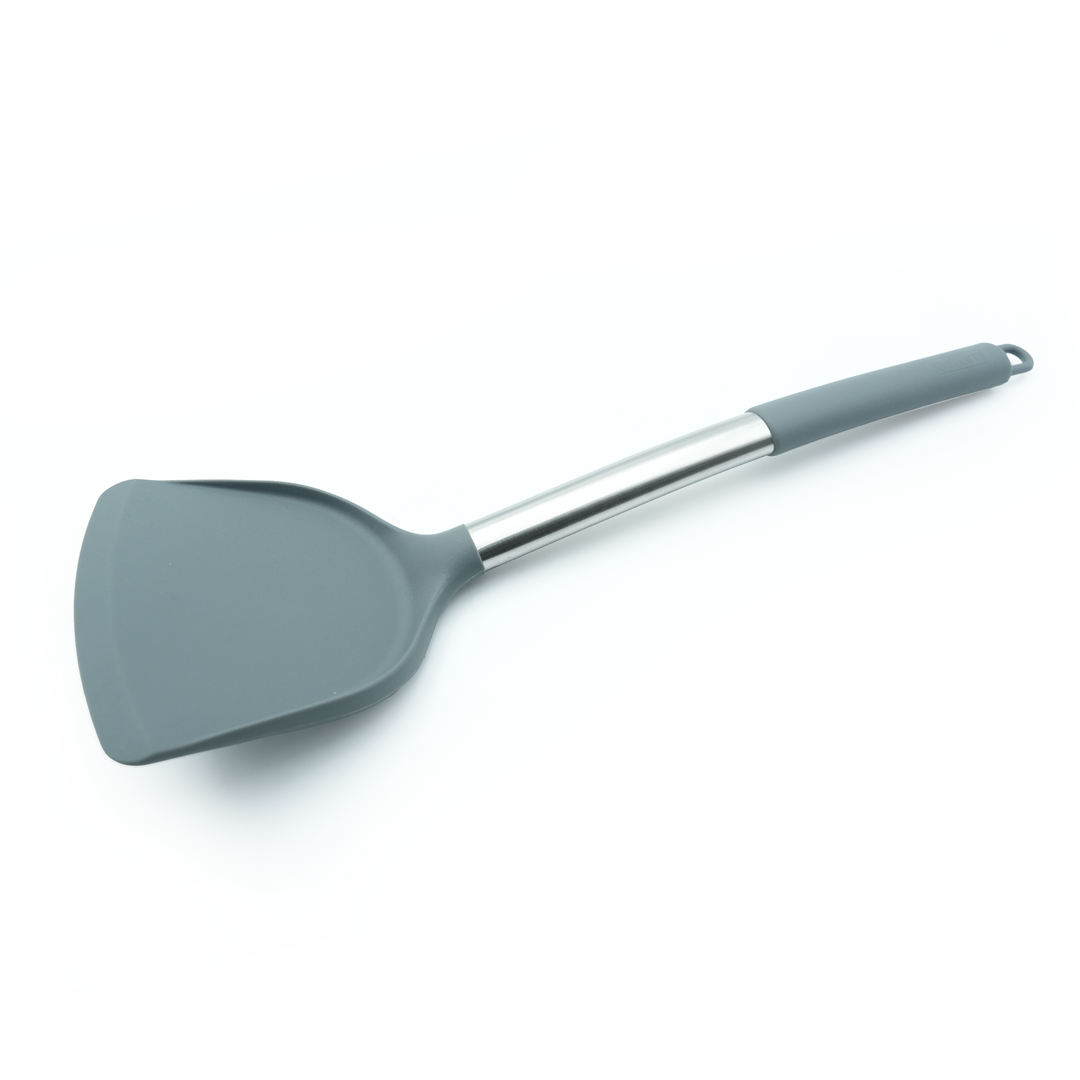 Beram 16-Piece Silicone Kitchen Set with Stainless Steel Handles Heat Resistant Non-Stick Safe BPA-Free Cooking Tools Spatulas Turner Spoon Tongs Whisk Ladle & More–Grey (16Pcs Set)