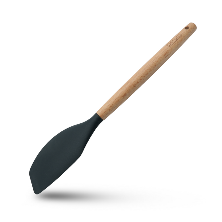 Beram 11Pcs Silicone Cooking Utensil Set with Wooden Handles Heat Resistant BPA Free Non-Stick Kitchen Tools for Cooking Baking Mixing Stirring Serving Frying Grilling – Black (11Pcs Set)