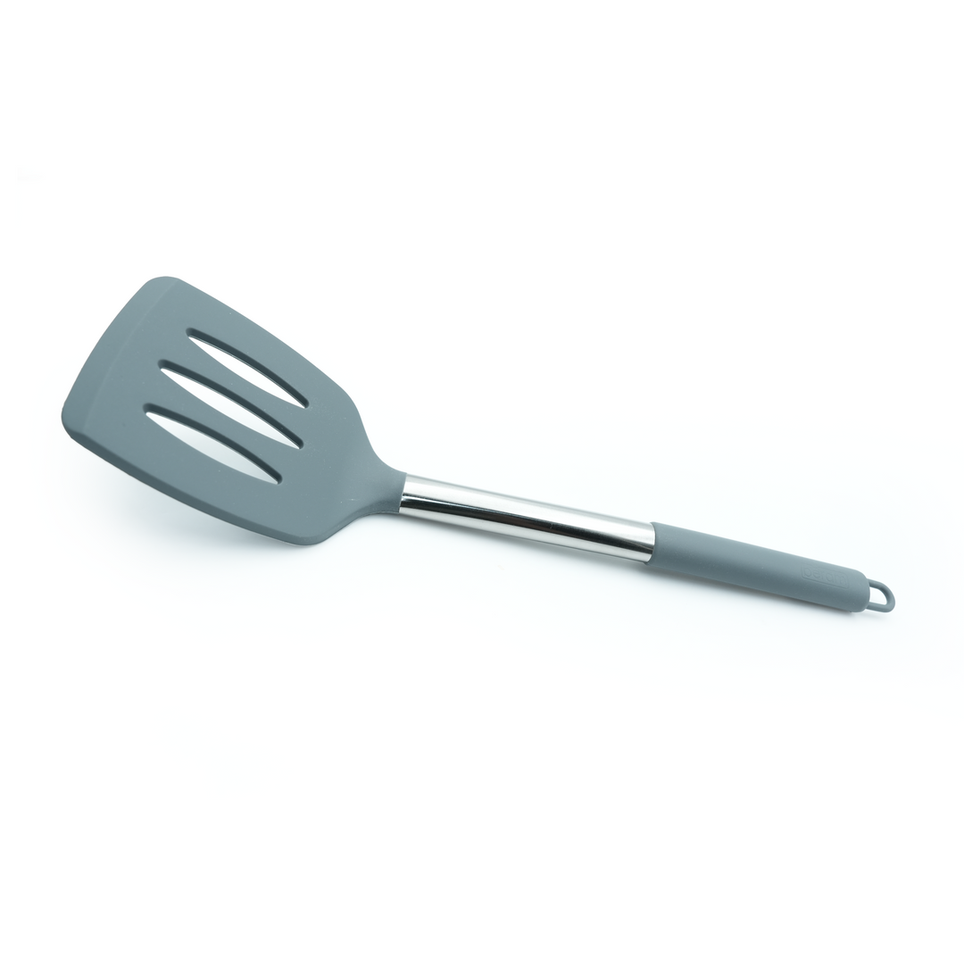 Beram 16-Piece Silicone Kitchen Set with Stainless Steel Handles Heat Resistant Non-Stick Safe BPA-Free Cooking Tools Spatulas Turner Spoon Tongs Whisk Ladle & More–Grey (16Pcs Set)