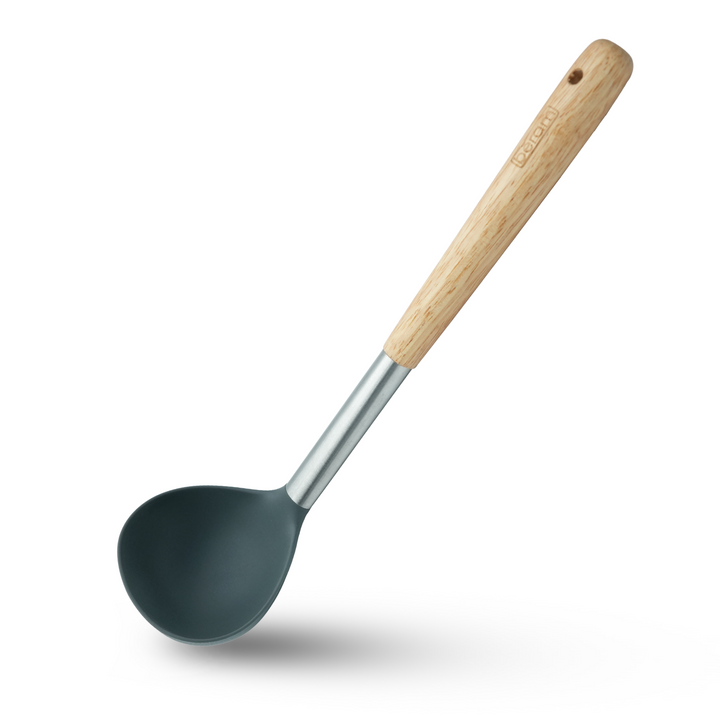 Beram 8Pcs Silicone Spatula Set with Wooden & Steel Handles, Heat-Resistant, BPA-Free, Non-Stick Safe Includes Serving Spoon, Turner, Ladle, Skimmer, Pasta Server Grey (8 Pcs Set)