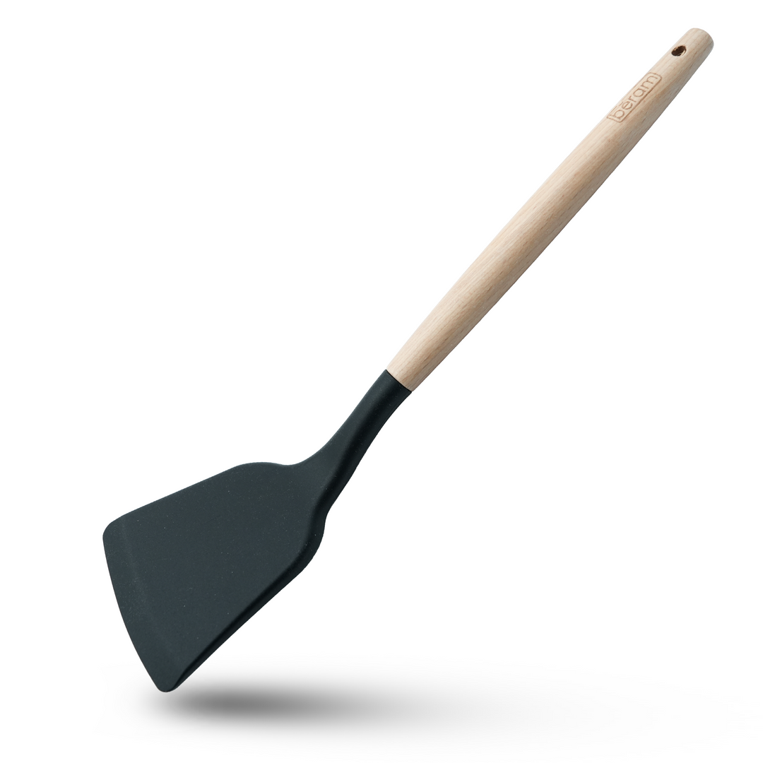 Beram 11Pcs Silicone Cooking Utensil Set with Wooden Handles Heat Resistant BPA Free Non-Stick Kitchen Tools for Cooking Baking Mixing Stirring Serving Frying Grilling – Black (11Pcs Set)