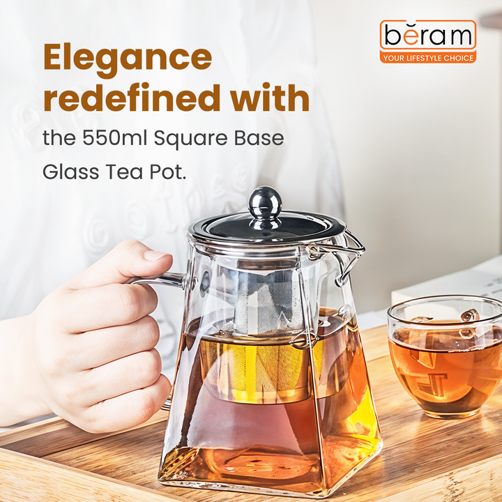 Square Base Glass Teapot with Infuser