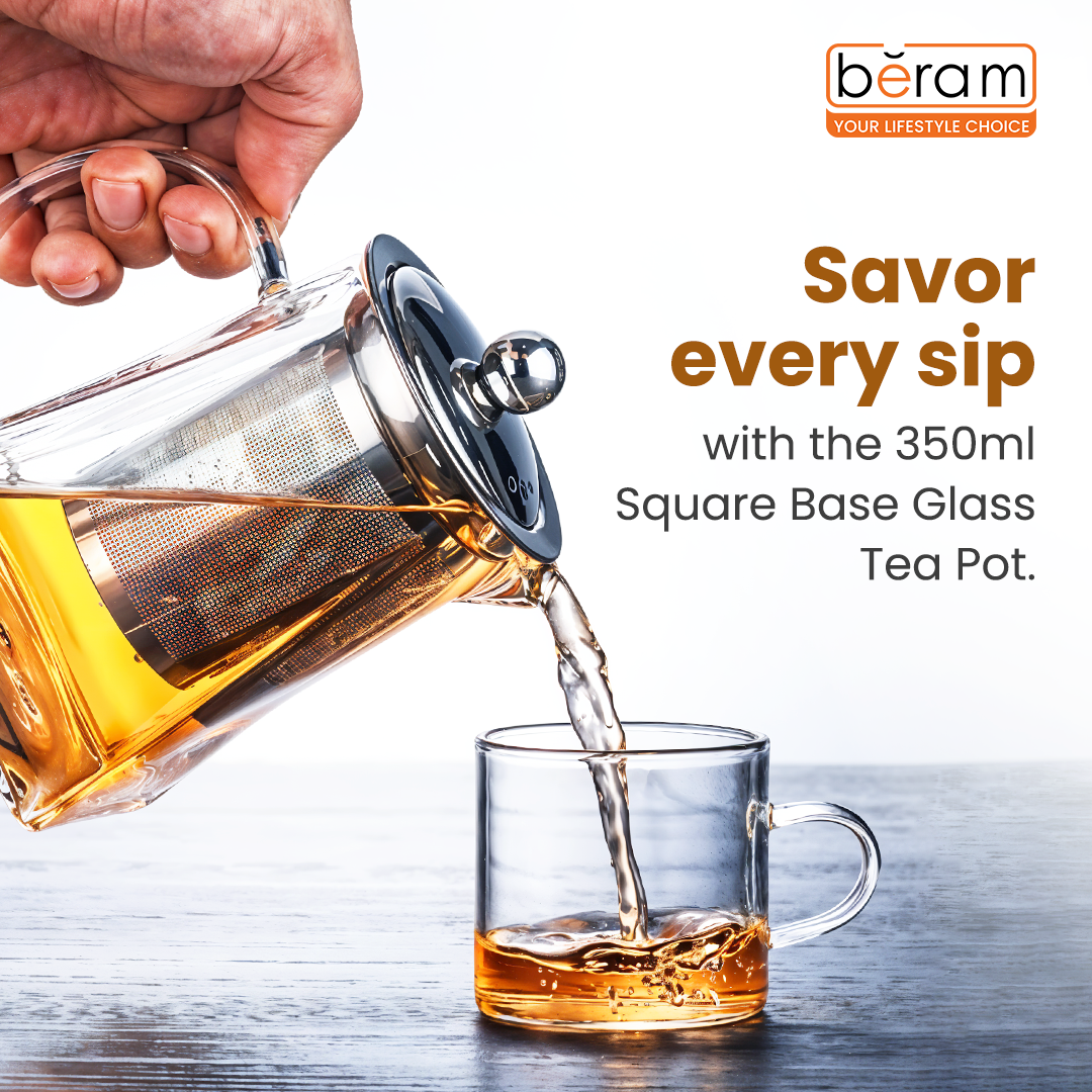 Square Base Glass Teapot with Infuser
