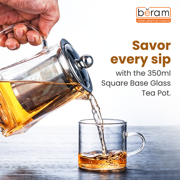 Square Base Glass Teapot with Infuser