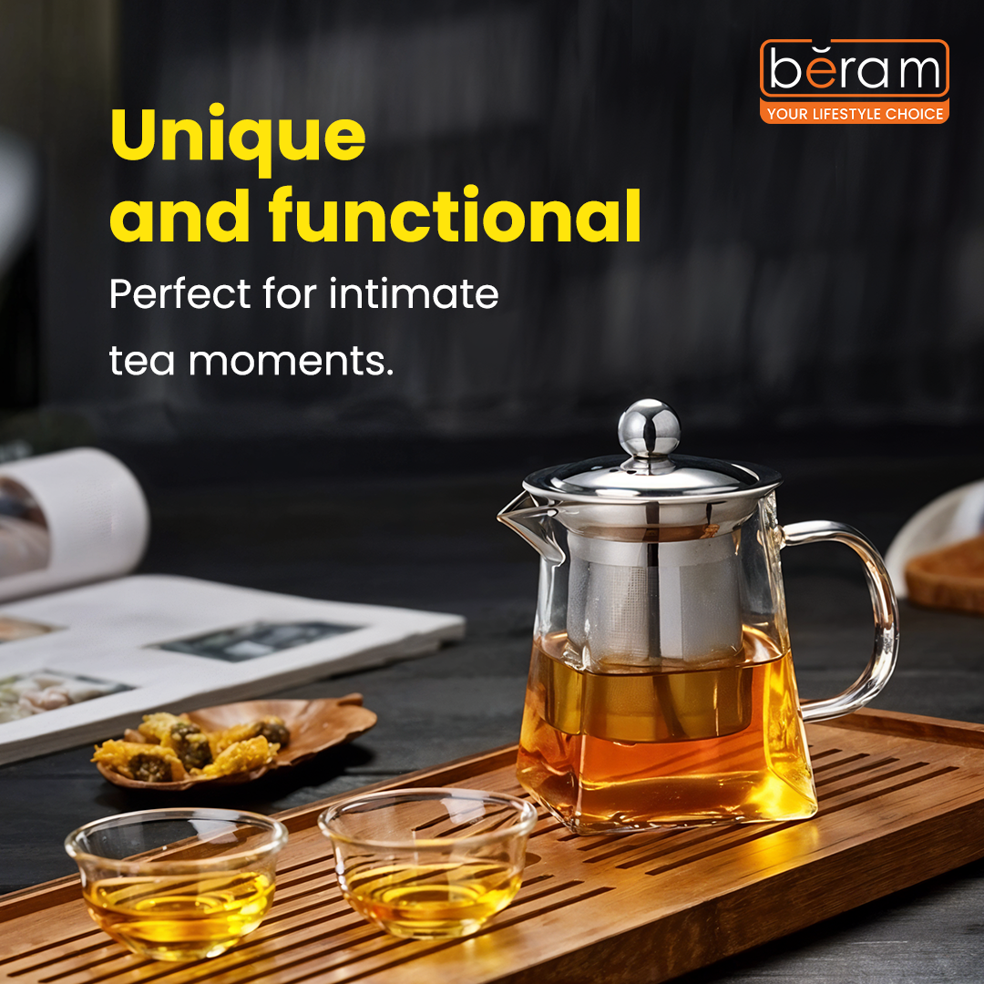 Square Base Glass Teapot with Infuser