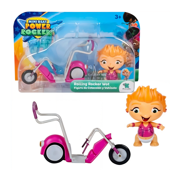 Toy Plus Mini Beat Power Rockers Rolling Rocker Wat – Collectible Action Figure with Motorcycle – Discovery Kids Rock-Themed Toy with Movable Parts – Includes Wat Character & Rock Bike – Fun Roleplay Vehicle Set for Kids Ages 3+