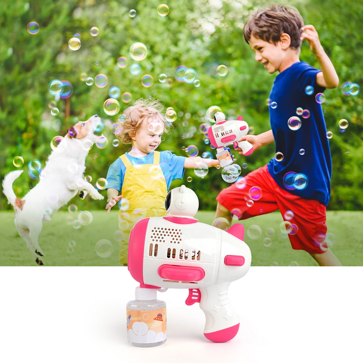 Aircraft Bubble Gun Toy with LED Light & Electric Blower – Space-Themed Bubble Blaster for Kids, Includes Bubble Solution – Easy-to-Hold Design, Rich Blustering Action – Fun Outdoor & Indoor Play – Reassuring Material – Ages 3+