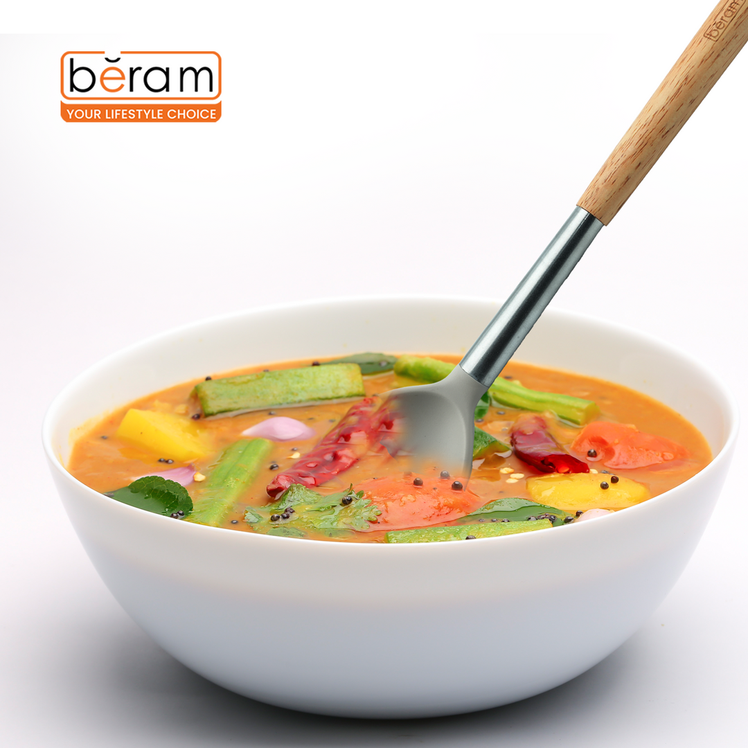 Beram 9Pcs Silicone Kitchen Utensil Set Heat-Resistant Cooking Tools with Stainless Steel & Wooden Handles BPA-Free, Non-Stick Safe for cooking baking & more.(BEIGE) (Set of 9)