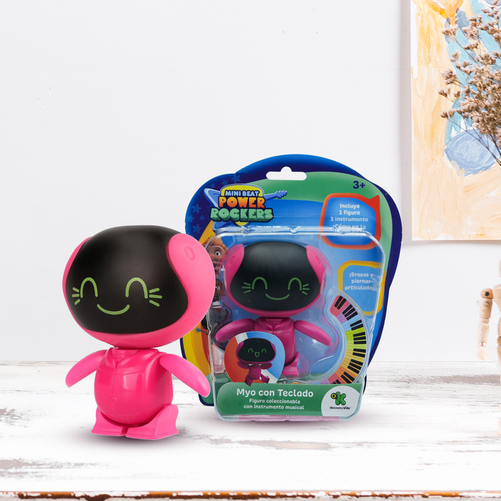 Toy Plus Mini Beat Power Rockers “Myo with Keyboard” – Collectible Robot Baby Keyboardist Figure & Instrument – Discovery Kids Official Toy for Ages 3+ – Posable Arms, Bright LED-Look Face & Colorful Keytar-Style Piano