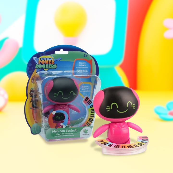Toy Plus Mini Beat Power Rockers “Myo with Keyboard” – Collectible Robot Baby Keyboardist Figure & Instrument – Discovery Kids Official Toy for Ages 3+ – Posable Arms, Bright LED-Look Face & Colorful Keytar-Style Piano