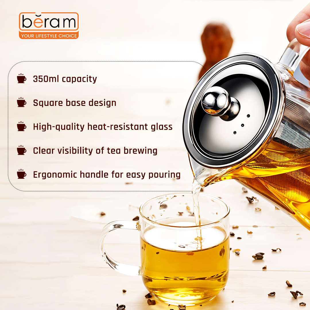 Square Base Glass Teapot with Infuser