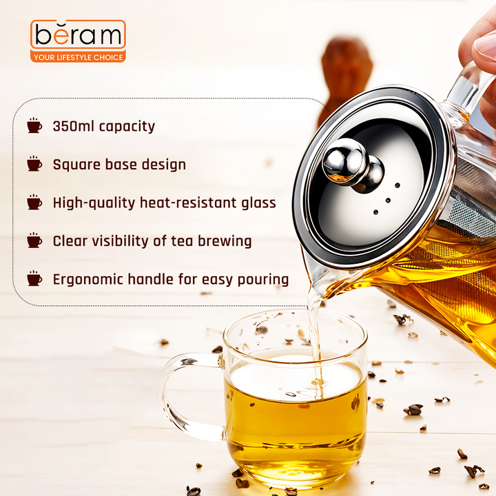 Square Base Glass Teapot with Infuser