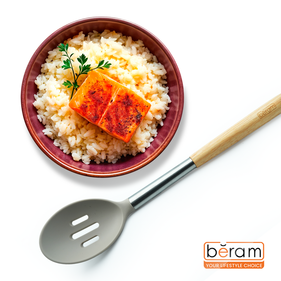 Beram 9Pcs Silicone Kitchen Utensil Set Heat-Resistant Cooking Tools with Stainless Steel & Wooden Handles BPA-Free, Non-Stick Safe for cooking baking & more.(BEIGE) (Set of 9)