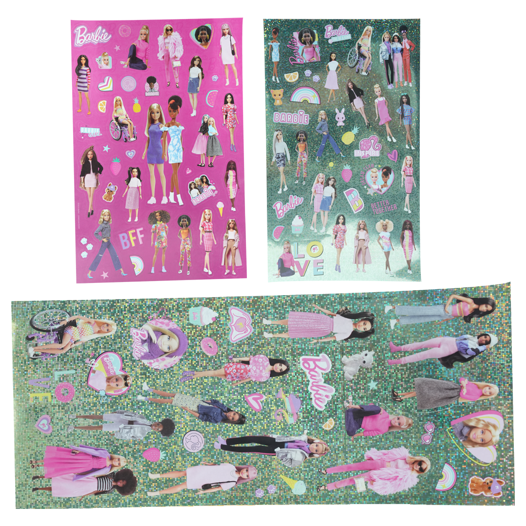 Barbie Super Sticker Set – Over 500 Reusable Stickers with Dolls, Fashion Outfits & Accessories | Includes 100+ Laser Stickers | Creative Dress-Up Activity for Girls Ages 3+ | Official Mattel Barbie Craft Kit